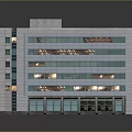 Modern Multi Story Residential Building With Gray Facade Illuminated Windows And Ground Floor Shops