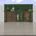 Traditional Restaurant Exterior With Colorful Domes Red Brick Walls And Arched Wrought Iron Gates