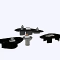 Modern Coffee Tables With Unique Shapes And Dark Surfaces Featuring Decorative Items 3d model
