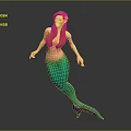 Red Haired Game Movie Mermaid Character With Green Tail And Flower In Hair
