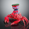 Red Crab Sculpture With Colorful Decorative Top Container And Intricate Design Details