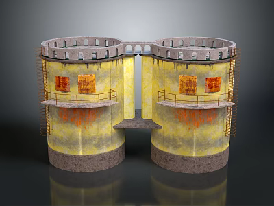 Industrial Cylindrical Equipment With Platforms Ladders Yellow Interior And Red Heating Elements 3d model