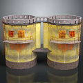 Industrial Cylindrical Equipment With Platforms Ladders Yellow Interior And Red Heating Elements