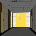Modern Elevator Lobby With Marble Floor Elevator Doors Signage And Bright Lighting 3d model