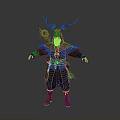 Mystical Shaman Character With Antler Headdress Green Glowing Accessory And Dark Outfit