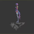 Fantasy Female Character With Purple Hair Colorful Outfit Blue Sleeves And Transparent Ice Crystal Base