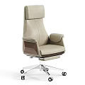 High Back Black Leather Office Chair With Walnut Wooden Armrests Metal Base And Wheels