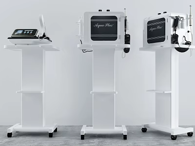 Three Mobile White Medical Devices With Control Panels Screens Stands And Accessories 3d model