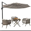 Outdoor Garden Table With Rattan Chairs And Large Beige Parasol Set