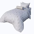 Modern Single Bed With Light Gray Leaf Pattern Quilt Pillows And Roll Pillow