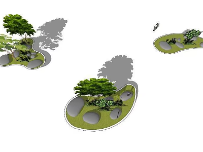 Plant Combination in Landscape Design With Trees Shrubs Stones and Irregular Shaped Green Spaces 3d model