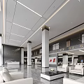 Spacious Modern Hotel Lobby Interior With White Columns Seating And Lighting