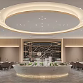 Elegant Modern Sales Office With Marble Reception Counter Property Map Wooden Panels And Warm Lighting