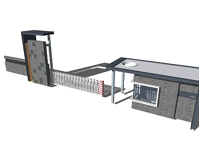 Modern Architectural Entrance Design With Gray Wall Black Frame Gate White Roof Side Window And Metal Fence 3d model