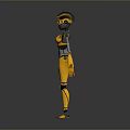 Humanoid Robot Character And Mechanical Creature With Yellow Black Body And Blue Eyes