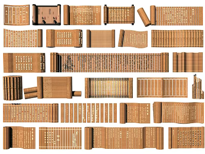 Traditional Chinese Scenic Wall With Multiple Wooden Panels Carved Characters And Decorative Texture 3d model
