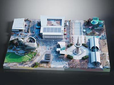 Aerial Planning Model of Urban Development With Modern Buildings Central Square Green Spaces And Roads 3d model