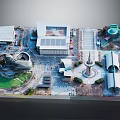 Aerial Planning Model of Urban Development With Modern Buildings Central Square Green Spaces And Roads