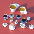 Decorative Ceramic Tableware Set With Mugs Cups Saucers And Small Pitchers