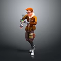 Brave Character With Mechanical Arm And Playful Creature In Brown Coat Attire