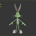 Cartoon Rabbit Character 3D Model With Purple Fur Long Ears And Stretched Arms