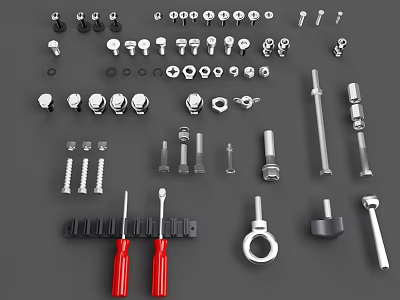Assorted Metal Accessories For Clothing Including Fasteners Rivets And Tools Set 3d model