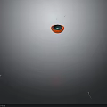 Red Circular Organ With Blue Center And Hair Like Green Lines On Gray Background