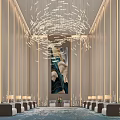 Luxury Modern Hotel Public Lounge Area With Stunning Artistic Chandelier And Warm Comfortable Interior Design