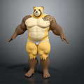 Muscular Bear Character With Yellow White Body Buff Physique And White Shorts