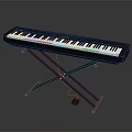 Black Digital Electronic Keyboard Musical Instrument Placed On X Shaped Stand With Gray Background