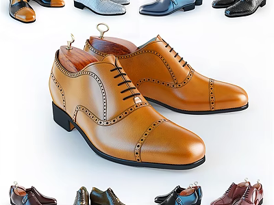 Stylish Brown Leather Brogue Shoes With Lace Up Design And Multiple Color Options 3d model