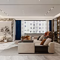 Stylish Modern Living and Dining Room Interior With Sofa TV Bookshelf Window And Plants