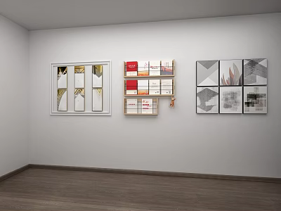 Wall Mounted Decorative Ornament Combinations With Geometric Patterns Wooden Shelf And Colorful Boxes 3d model