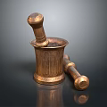 Copper Mortar and Pestle Grinding Fresh Herbal Plants on Black Background