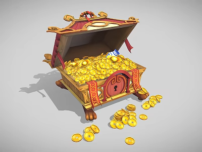 Chinese-style treasure chest treasure chest gold ingot jewelry 3d model