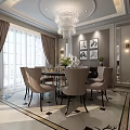 Elegant Modern Living Dining Room Interior With Sofa Coffee Table Crystal Chandelier And Large Windows