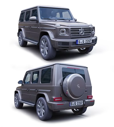 Gray Mercedes-Benz G-Class Car Exterior Front View And Side Profile With Spare Tire Design 3d model