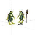 Two Game Anime Green Frog Characters With Cloaks Backpacks Lantern And Book