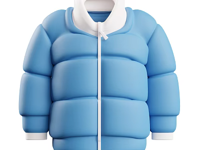 Blue Puffer Jacket With White Collar White Zipper And Padded Design For Winter Wear 3d model