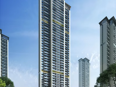 High Rise Modern Residential Building Exterior With Contemporary Design And Greenery 3d model