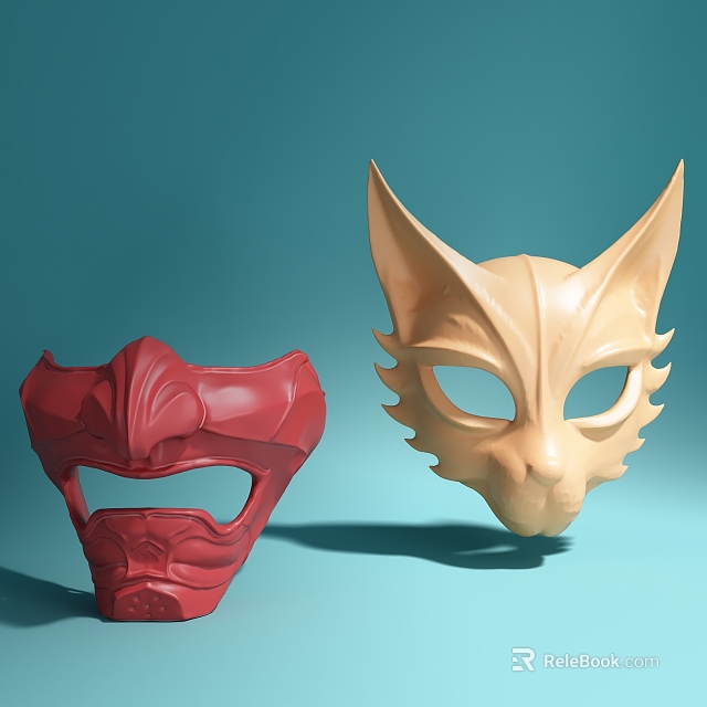 Adorable Animal Mask Dolls with Red and Beige 3D Rendered Design 3d model 