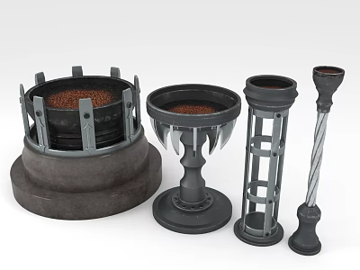 Black Metal Mechanical Components With Grid Base Spiral Design And Various Shapes 3d model