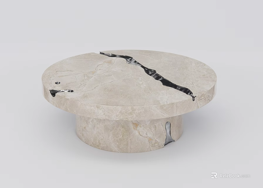 Round Marble Coffee Table With Natural Surface Veins And Solid Base Design 3d model