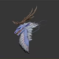 Detailed Fantasy Dragon Sculpture With Blue Head White Mane Brown Antlers And Red Tongue