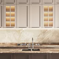 Modern Kitchen Interior With Island Countertop Sink Cabinets And Built In Oven