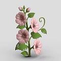 Blooming Pink Flowers Plant with Green Stems Leaves and Curly Vines
