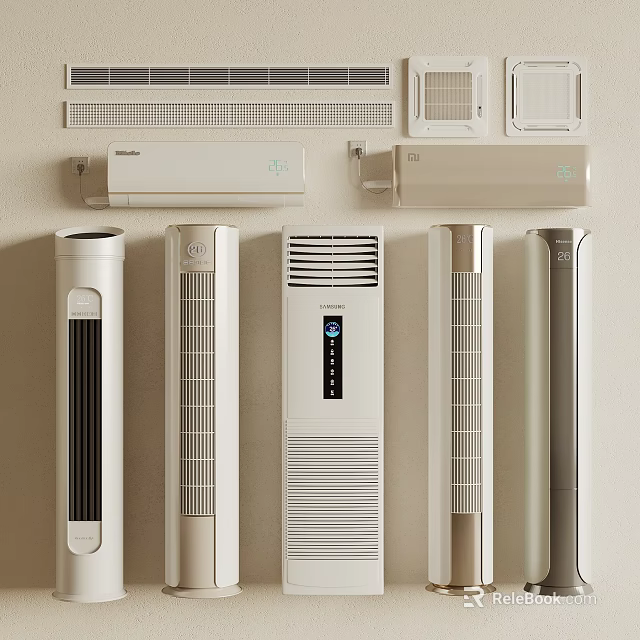Various Modern Air Conditioners And Fans With Sleek Designs For Home Cooling 3d model 