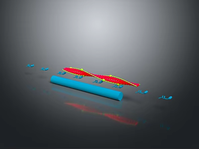 Anatomical Organ And Hair Structure Featuring Red Yellow Components And Blue Cylindrical Particles 3d model