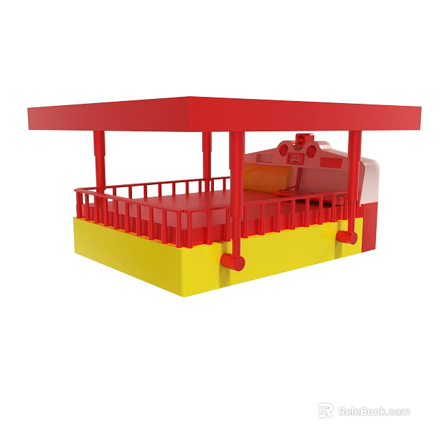 Red Canopy Yellow Base Children Playground Structure with Railings and Slide 3d model 