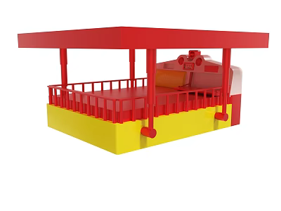 Red Canopy Yellow Base Children Playground Structure with Railings and Slide 3d model